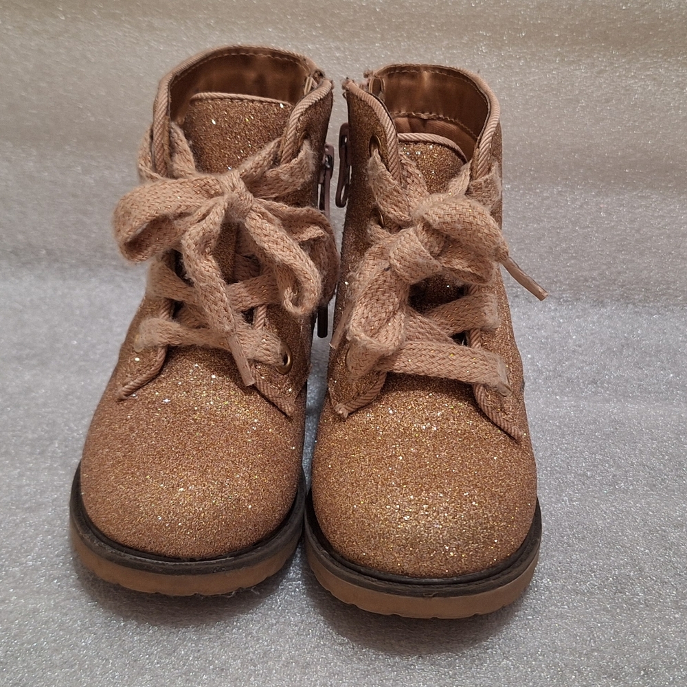 Rose Gold Glitter Boots with Side Zipper - Picture 2 of 7